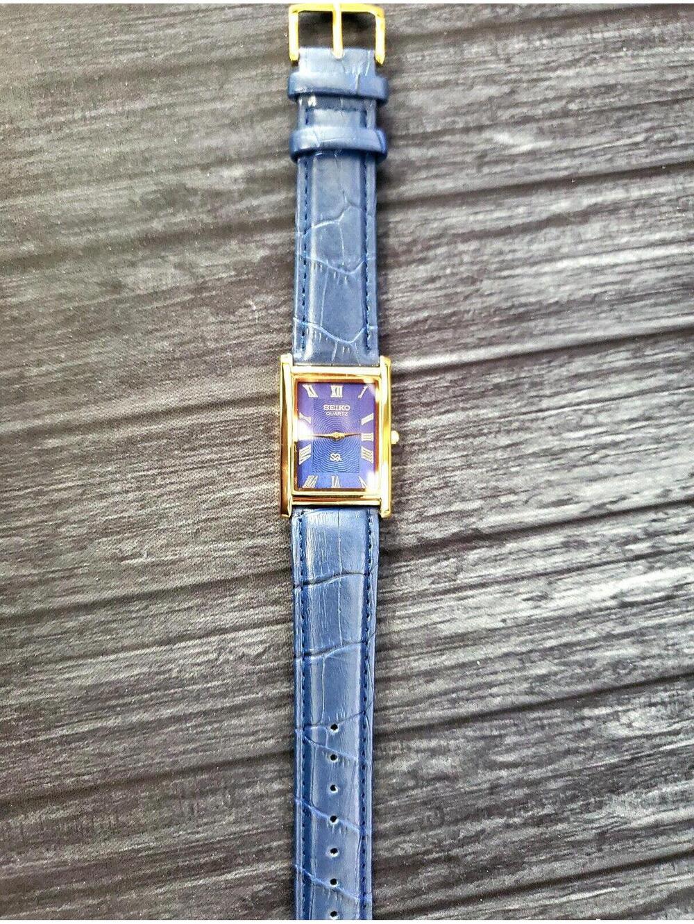 Rare Men's Gold Tank Watch Seiko Blue Dial New Mvt & Batt‎ - Picture 2 of 9
